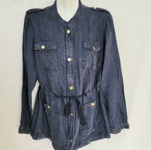 Chico’s Navy Linen Jacket Zip and SnapSize 2